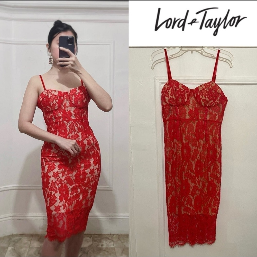 Lord & Taylor Scarlet Lace Midi Dress